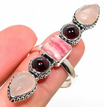 Zilveren ring met druppelvormige regenwoud Jaspis 17.3 mm